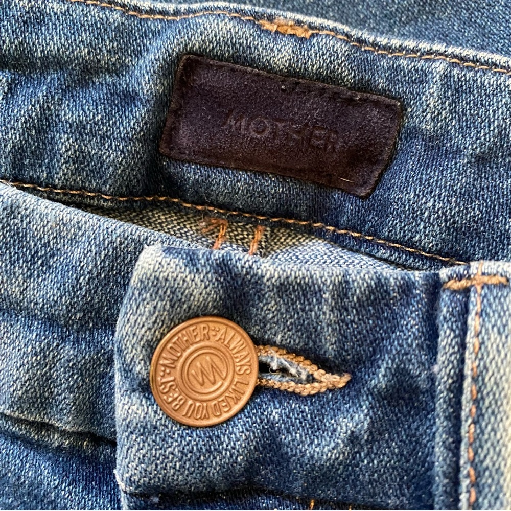 MOTHER HIGH WAISTED LOOKER WHAT I HAD BEFORE I HAD YOU PINK LEG STRIPE BLUE JEAN - Picture 8 of 12